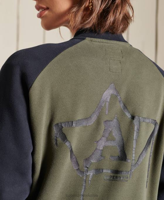 Superdry jachete bomber vintage supradimensionate din jerseu îmbrăcăminte verde femei JX0Z6040