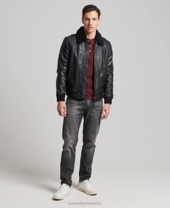 Superdry jachetă aviator din piele îmbrăcăminte negru bărbați JX0Z4782