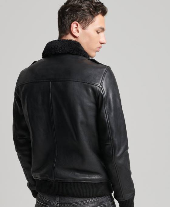Superdry jachetă aviator din piele îmbrăcăminte negru bărbați JX0Z4782
