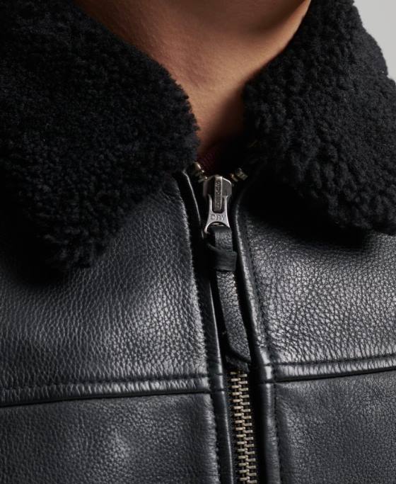 Superdry jachetă aviator din piele îmbrăcăminte negru bărbați JX0Z4782