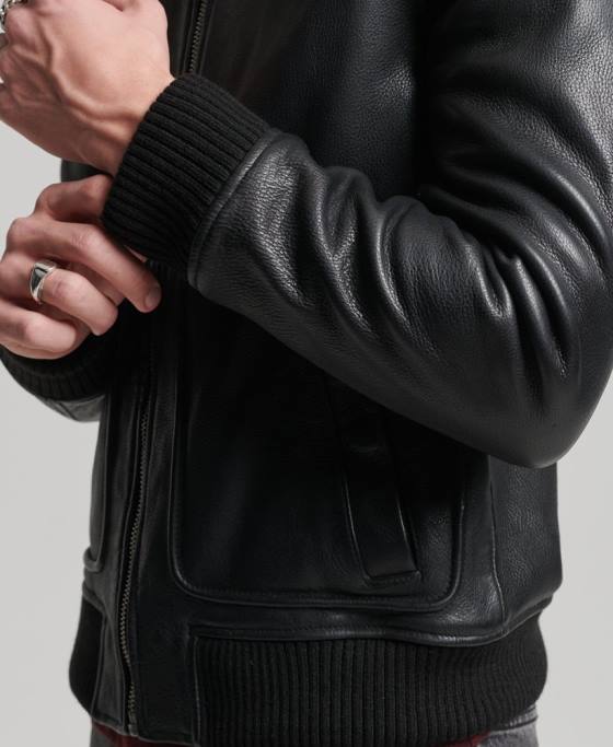 Superdry jachetă aviator din piele îmbrăcăminte negru bărbați JX0Z4782