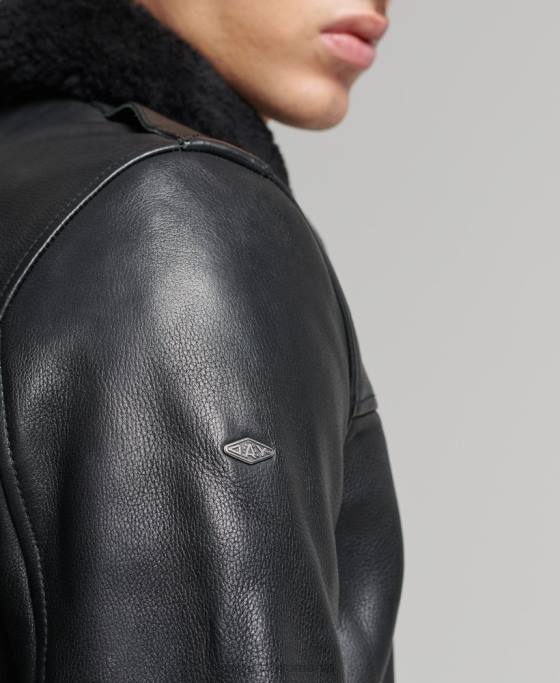 Superdry jachetă aviator din piele îmbrăcăminte negru bărbați JX0Z4782
