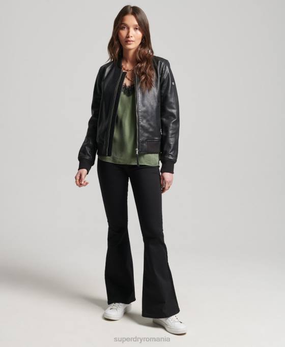 Superdry jachetă bombardier de zbor din piele studio îmbrăcăminte negru femei JX0Z3838