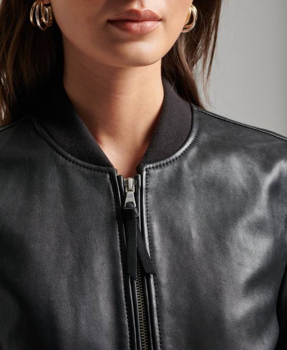 Superdry jachetă bombardier de zbor din piele studio îmbrăcăminte negru femei JX0Z3838