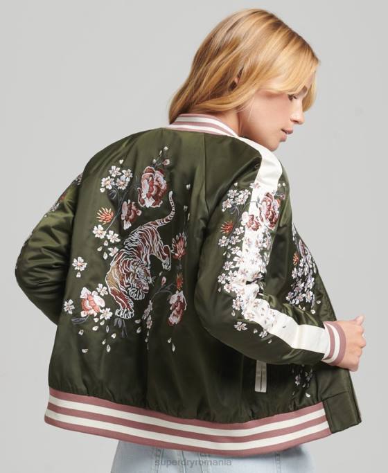 Superdry jachetă bomber brodată sukajan îmbrăcăminte verde femei JX0Z5660