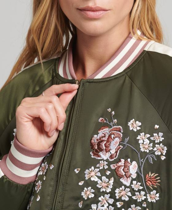 Superdry jachetă bomber brodată sukajan îmbrăcăminte verde femei JX0Z5660