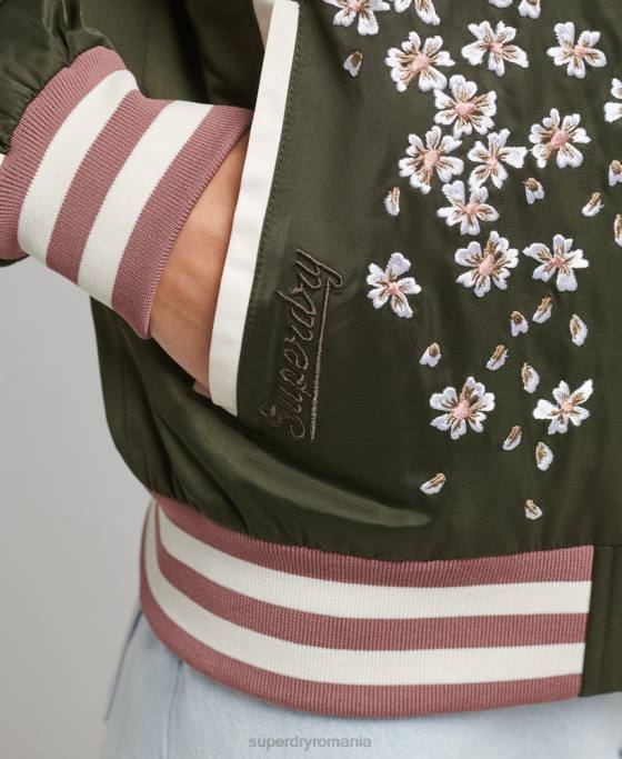 Superdry jachetă bomber brodată sukajan îmbrăcăminte verde femei JX0Z5660