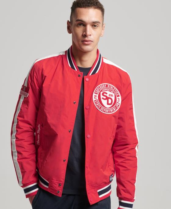 Superdry jachetă bomber colegială de lux îmbrăcăminte roșu bărbați JX0Z4612