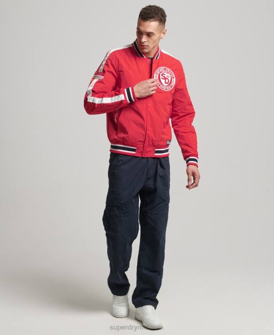 Superdry jachetă bomber colegială de lux îmbrăcăminte roșu bărbați JX0Z4612