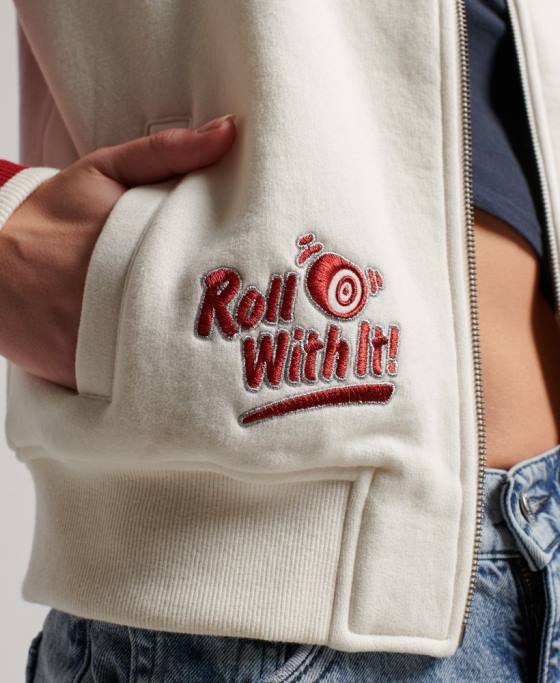 Superdry jachetă bomber colegială script îmbrăcăminte alb femei JX0Z3610