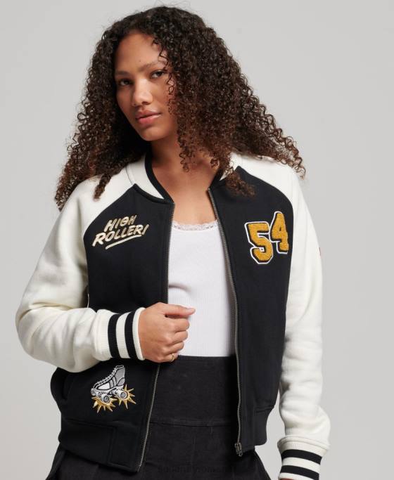 Superdry jachetă bomber colegială script îmbrăcăminte negru femei JX0Z3609