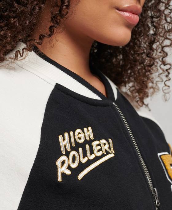 Superdry jachetă bomber colegială script îmbrăcăminte negru femei JX0Z3609