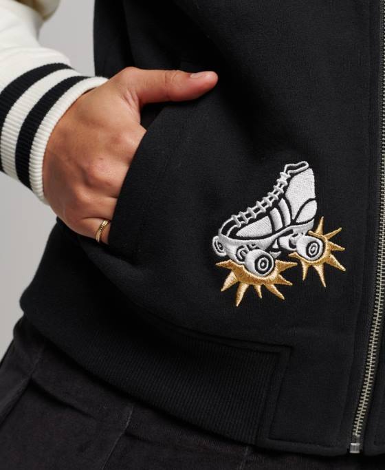 Superdry jachetă bomber colegială script îmbrăcăminte negru femei JX0Z3609