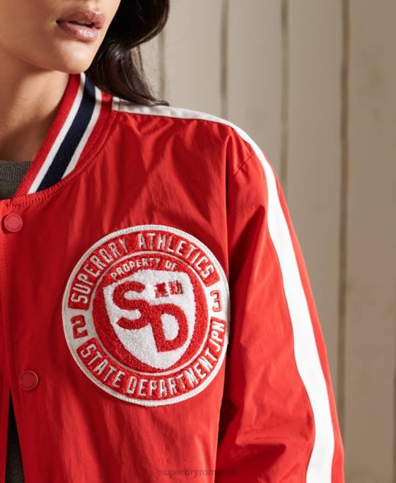 Superdry jachetă bomber colegială supradimensionată îmbrăcăminte roșu femei JX0Z3842