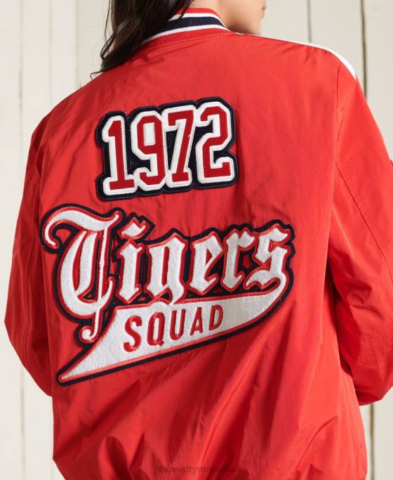 Superdry jachetă bomber colegială supradimensionată îmbrăcăminte roșu femei JX0Z3842