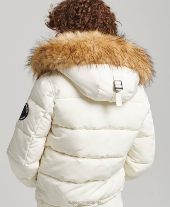 Superdry jachetă bomber cu glugă Everest îmbrăcăminte alb femei JX0Z5447