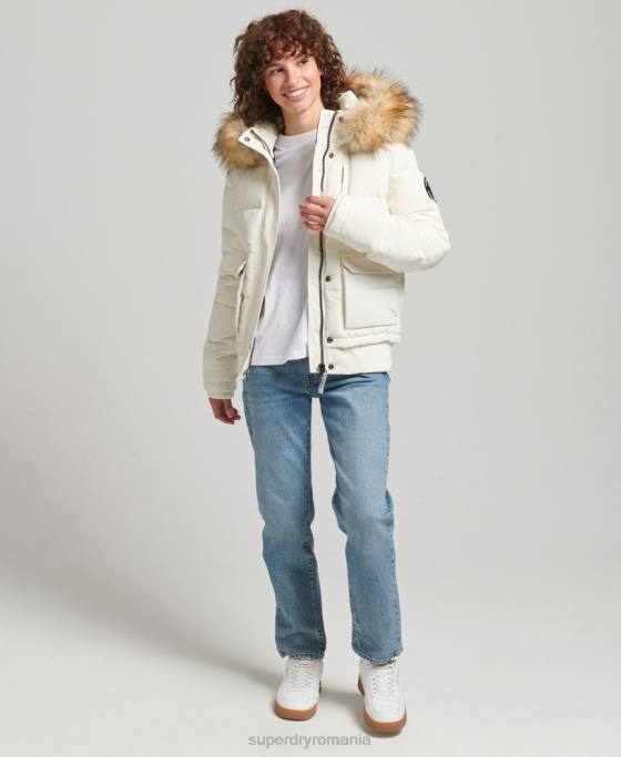 Superdry jachetă bomber cu glugă Everest îmbrăcăminte alb femei JX0Z5447