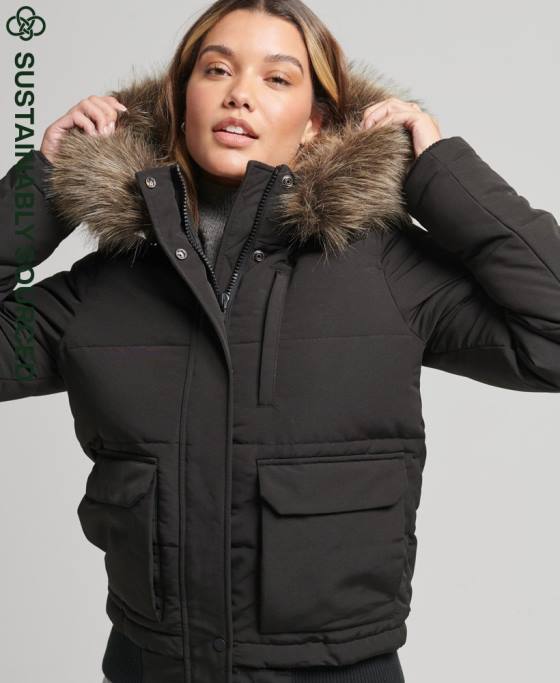 Superdry jachetă bomber cu glugă Everest îmbrăcăminte gri inchis femei JX0Z3795