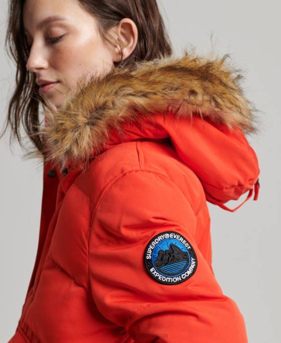 Superdry jachetă bomber cu glugă Everest îmbrăcăminte portocale femei JX0Z3750