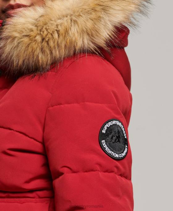 Superdry jachetă bomber cu glugă Everest îmbrăcăminte roșu femei JX0Z3676