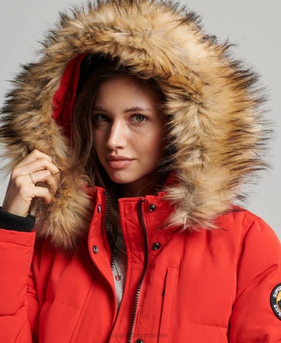 Superdry jachetă bomber cu glugă Everest îmbrăcăminte roșu femei JX0Z3751