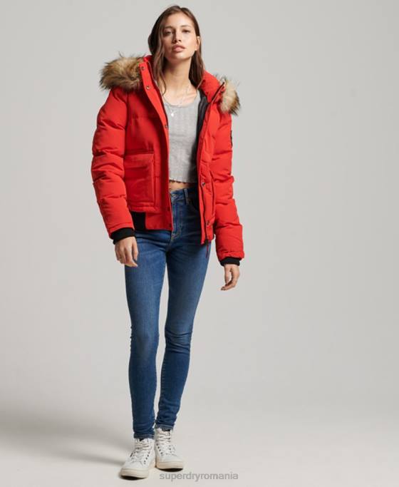 Superdry jachetă bomber cu glugă Everest îmbrăcăminte roșu femei JX0Z3751