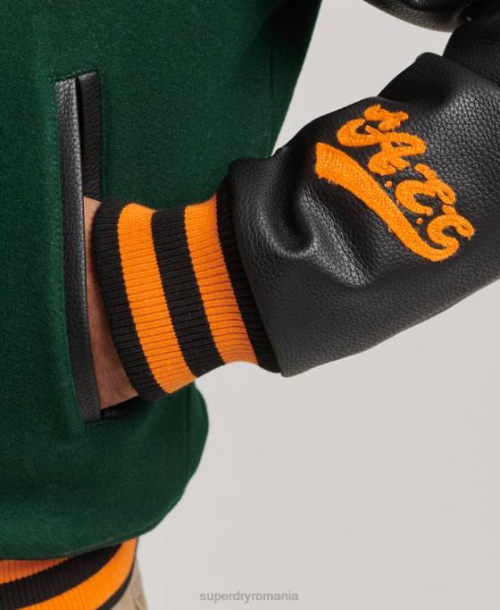 Superdry jachetă bomber cu plasture pentru colegiu îmbrăcăminte verde bărbați JX0Z933