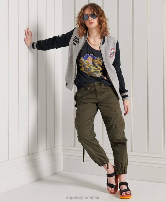 Superdry jachetă bomber de baseball cu scripturi colegiale îmbrăcăminte marina femei JX0Z6006