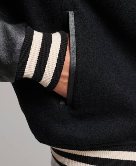 Superdry jachetă bomber de colegiu îmbrăcăminte gri inchis bărbați JX0Z1050