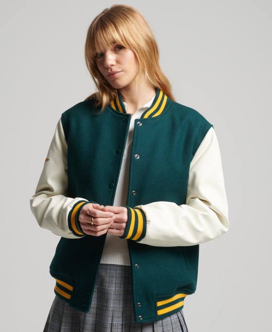 Superdry jachetă bomber de colegiu îmbrăcăminte verde femei JX0Z5636
