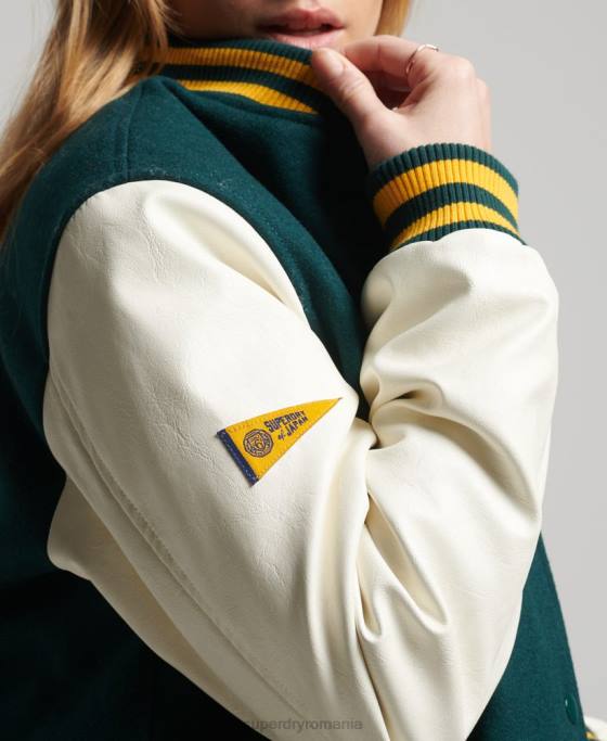 Superdry jachetă bomber de colegiu îmbrăcăminte verde femei JX0Z5636