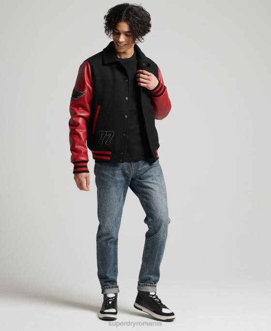 Superdry jachetă bomber de varsity mixtă îmbrăcăminte negru bărbați JX0Z4473