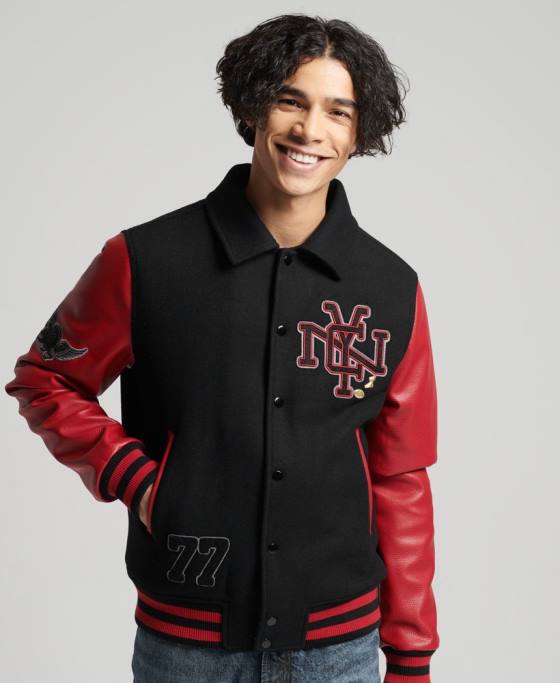 Superdry jachetă bomber de varsity mixtă îmbrăcăminte negru bărbați JX0Z4473