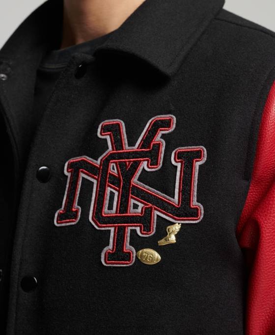 Superdry jachetă bomber de varsity mixtă îmbrăcăminte negru bărbați JX0Z4473