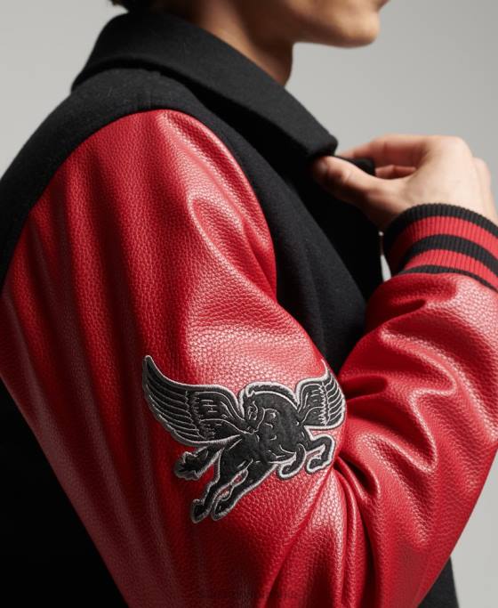 Superdry jachetă bomber de varsity mixtă îmbrăcăminte negru bărbați JX0Z4473