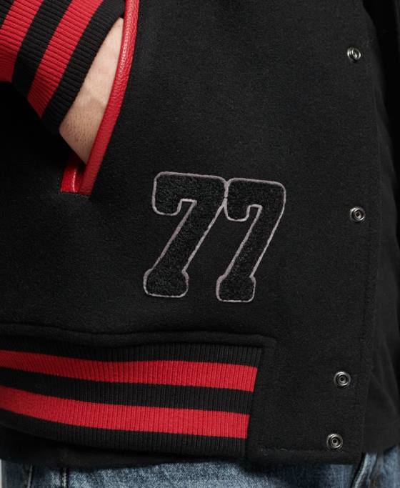 Superdry jachetă bomber de varsity mixtă îmbrăcăminte negru bărbați JX0Z4473
