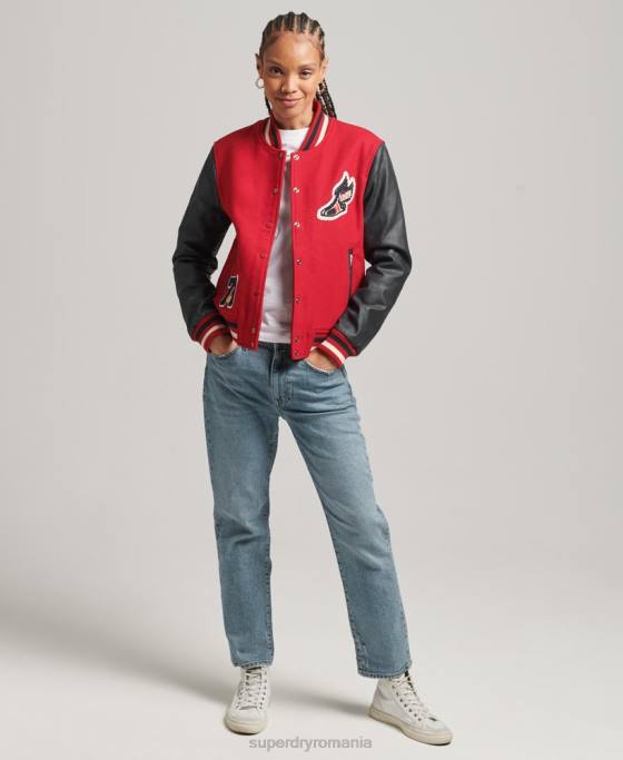 Superdry jachetă bomber de varsity petic îmbrăcăminte roșu femei JX0Z5471