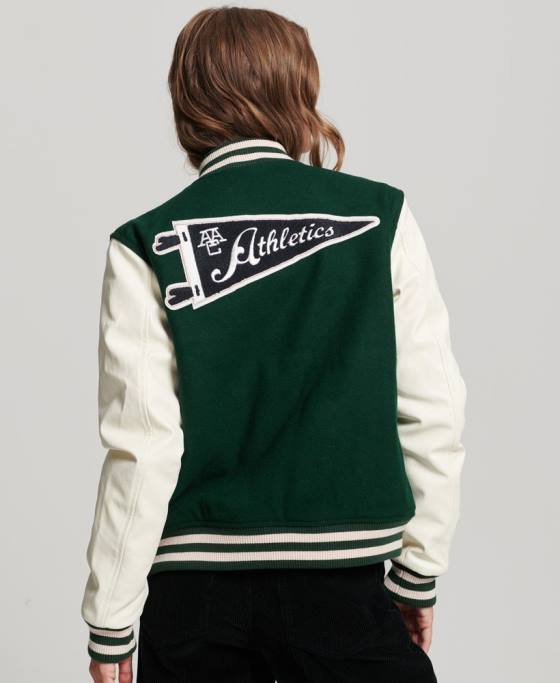 Superdry jachetă bomber de varsity petic îmbrăcăminte verde femei JX0Z5593