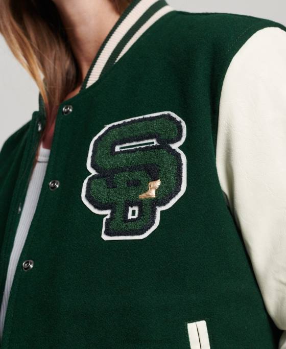 Superdry jachetă bomber de varsity petic îmbrăcăminte verde femei JX0Z5593