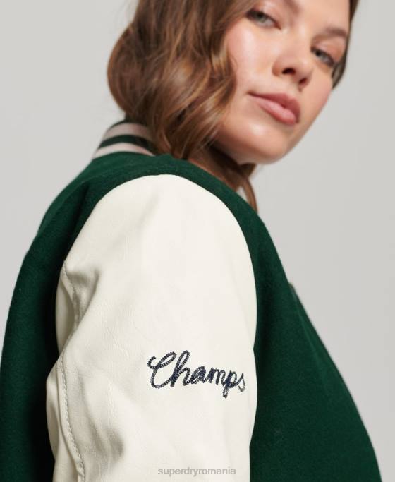 Superdry jachetă bomber de varsity petic îmbrăcăminte verde femei JX0Z5593
