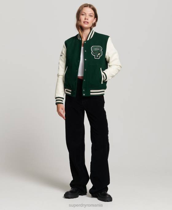Superdry jachetă bomber de varsity petic îmbrăcăminte verde femei JX0Z5593