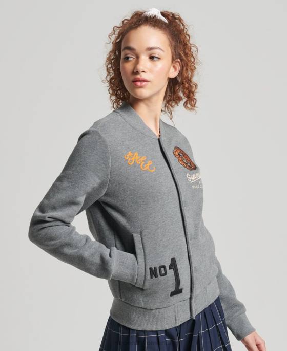 Superdry jachetă bomber din jerseu colegial îmbrăcăminte gri femei JX0Z5881