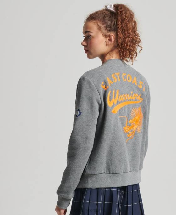 Superdry jachetă bomber din jerseu colegial îmbrăcăminte gri femei JX0Z5881
