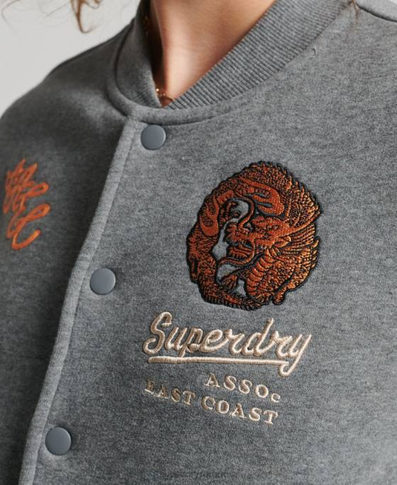 Superdry jachetă bomber din jerseu colegial îmbrăcăminte gri femei JX0Z5881