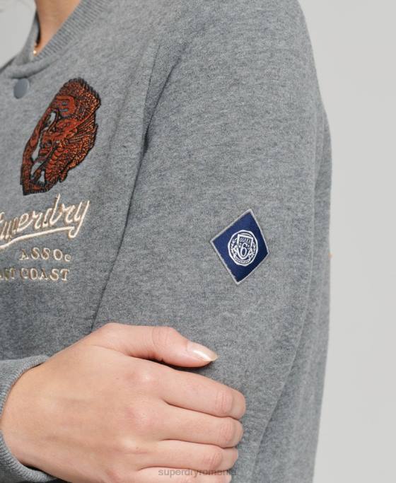 Superdry jachetă bomber din jerseu colegial îmbrăcăminte gri femei JX0Z5881