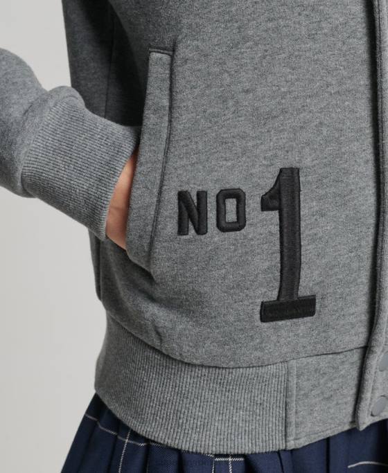 Superdry jachetă bomber din jerseu colegial îmbrăcăminte gri femei JX0Z5881