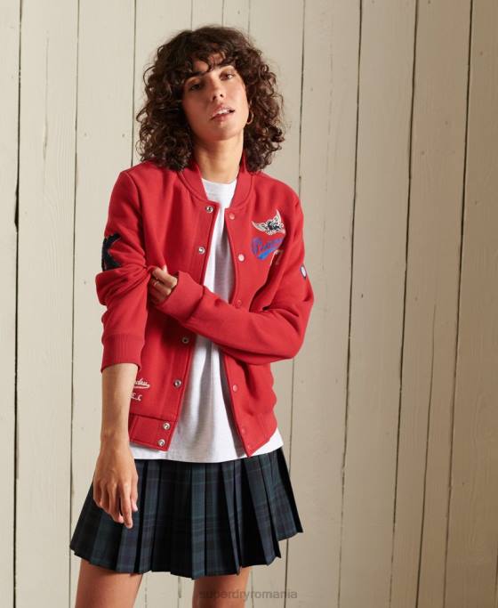 Superdry jachetă bomber din jerseu colegial îmbrăcăminte roșu femei JX0Z6003