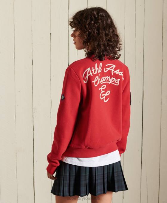 Superdry jachetă bomber din jerseu colegial îmbrăcăminte roșu femei JX0Z6003
