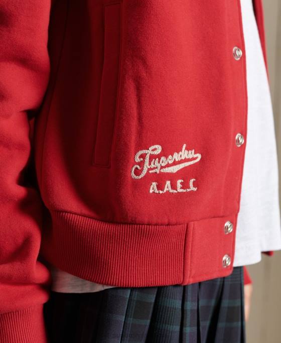 Superdry jachetă bomber din jerseu colegial îmbrăcăminte roșu femei JX0Z6003