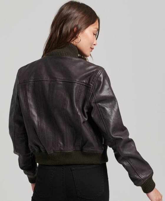 Superdry jachetă bomber din piele cu guler tricot îmbrăcăminte maro femei JX0Z3546